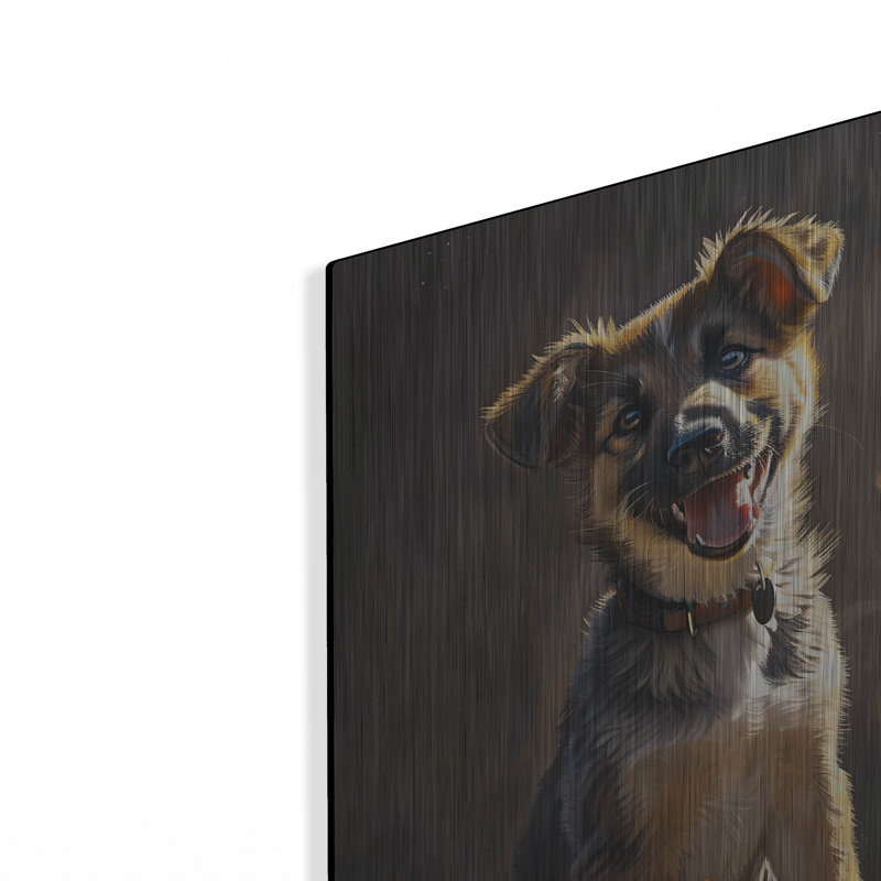 Art mural en métal Winston Porter «Cute Puppy With Orange Flowers German Shepherd» par Momart, H 24 po x l 16 po