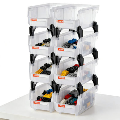VEVOR Stackable Storage Bins, 8-Pack Clear Plastic Organizing Containers With Front-Open Design, Durable For Closet, Garage, Office, And Home Organization