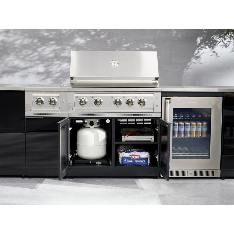Outdoor Kitchen Aluminum 2 Piece Modular Cabinet Set With 33 In. Liquid Propane Gas Performance Grill, Black