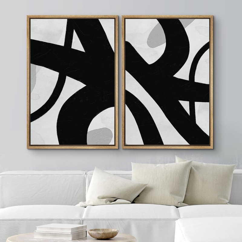 «Curved Grey Paint Stroke Collage», impression sur toile 2 pièces