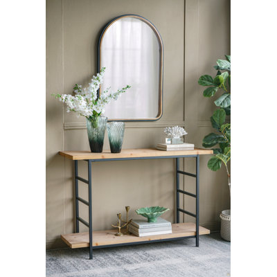 Console 48 po x 16 po x 32 po à 2 niveaux en bois et fer avec structure noire et tablette de rangement, industrielle / moderne / minimaliste