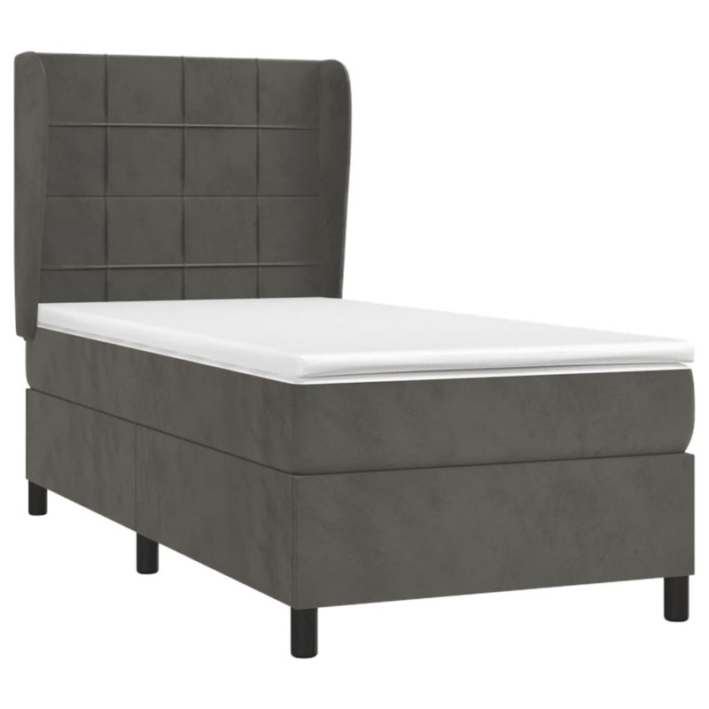 Lit sommier avec matelas Mackavelli, Gris foncé / Noir, Simple TG, Velours