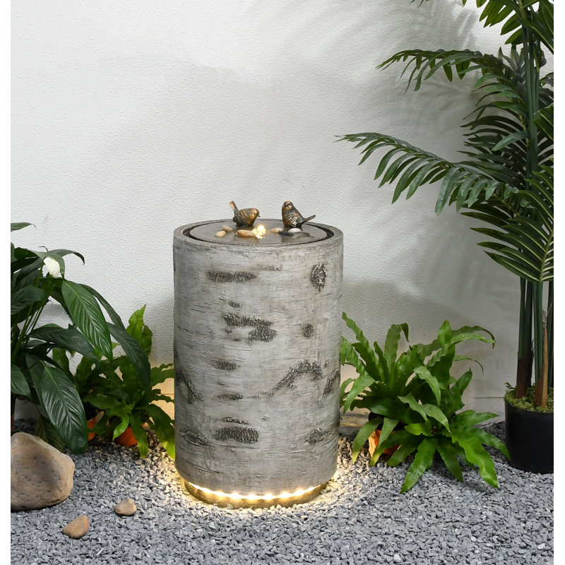 21.5" H Bird Bath Fountain with Warm White LEDS