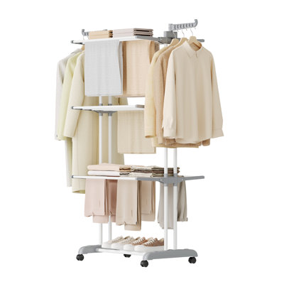 Clothes Drying Rack 4-Tier, Foldable Laundry Drying Rack 173 Cm Tall, Stainless Steel, Rolling Clothes Horses, Laundry Airer, Indoor Outdoor Use,