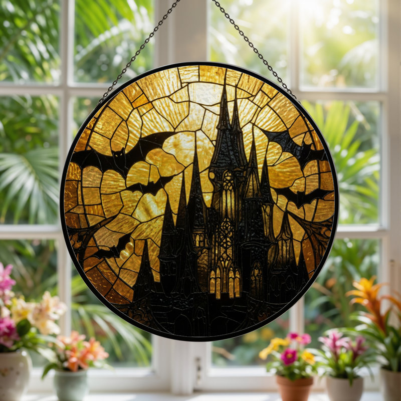 Panneau de vitrail en verre coloré 12 "H Bats