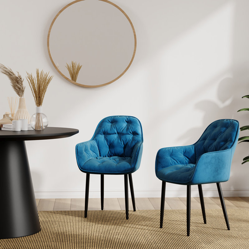 Bierman 45cm H Tufted Velvet Upholstered Upholstered Back Side Chair, Blue, Set Of 8