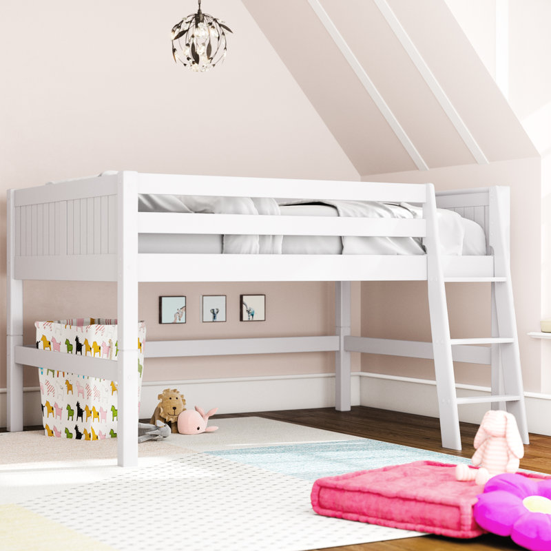 Lit mezzanine plateforme double en bois massif Burkley par Mack & Milo, Blanc