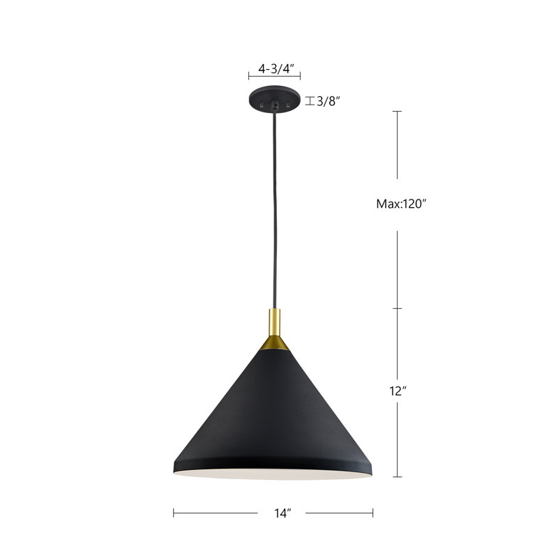 1 - Light Pendant, Brushed Nickel/Black, 12" H x 14" W x 14" D