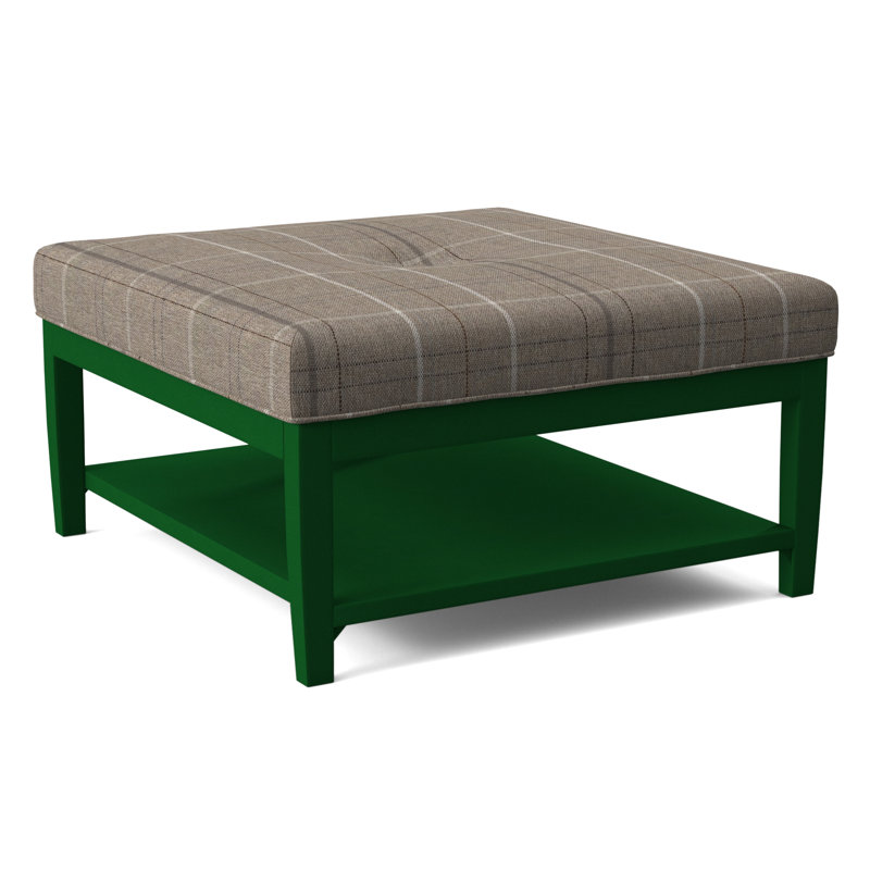 Hammond Square Ottoman, Antique Black Finish, Taupe Plaid; 0126-73