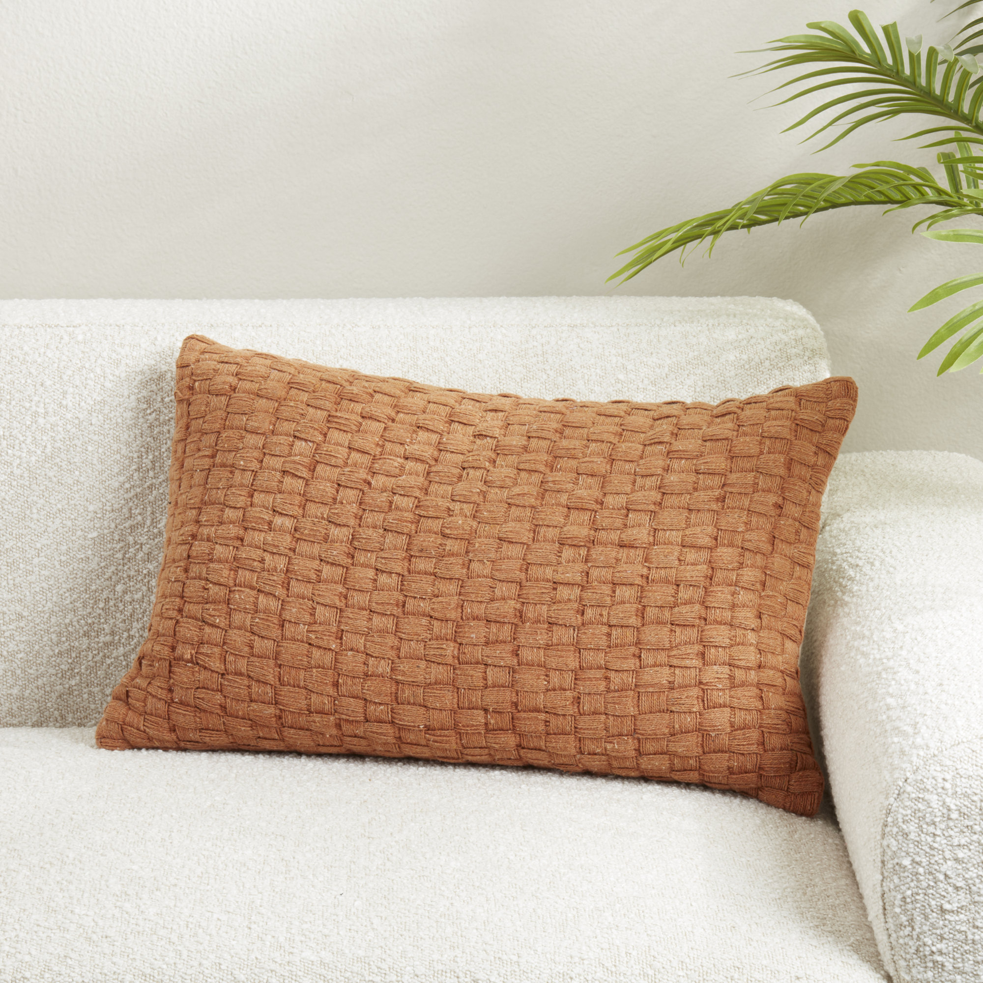 Textured Waffle Weave Pillow, Polyester, Orange