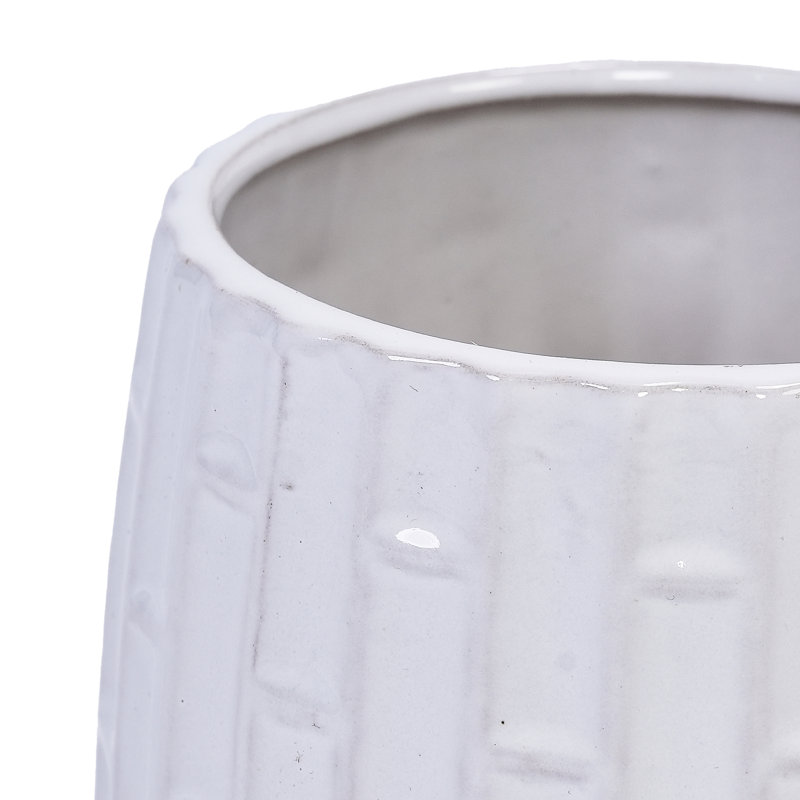 Of 2 7" White Ceramic Planters, Featuring A Drainage Hole And Design For Long-Term Use Flowerpots With Design, Heat- Ideal Flower Display