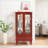 Cabinets, Cherry Finish Curio Display Cabinet with LED Lights, Adjustable Shelves, 2 Doors + Drawer | MDF+glass | Living Room-1753029001