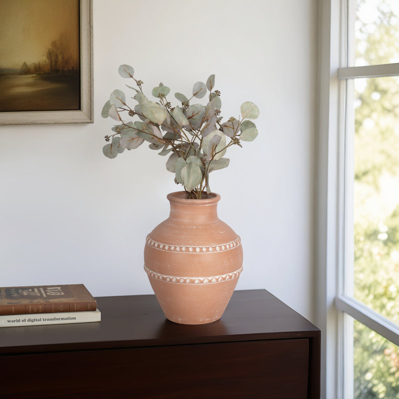 Decorative Vase Handmade Pottery Terracotta Artisan Style Traditional Craft Textured Detailing Classic Silhouette Rustic Pot Ceramic Accent Handcrafted Organic Form Vintage Inspired Design