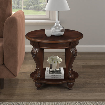 Table de bout ronde, table d'appoint en bois avec tablette pour le salon