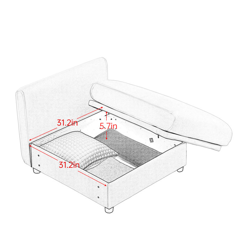 Rohan L-Shaped Chenille Sectional Sofa with Ottoman & Hidden Storage