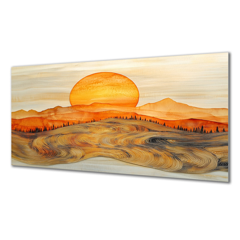«Sunrise On A Marble Mountain Horizon», reproduction d'art traditionnelle en métal, art mural forêt en métal