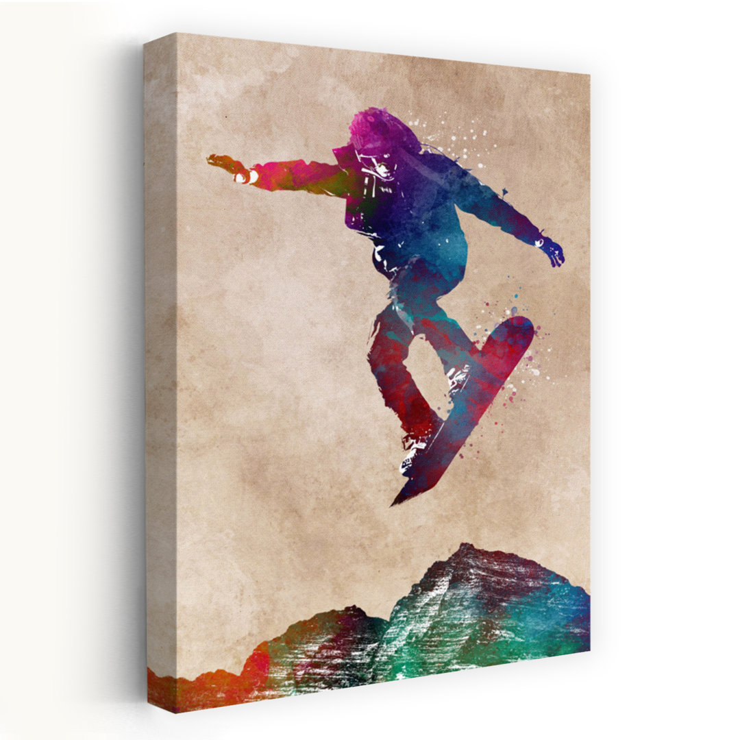Vibrant Snowboard Jump Abstract Contemporary Winter Landscape Wall Art Print