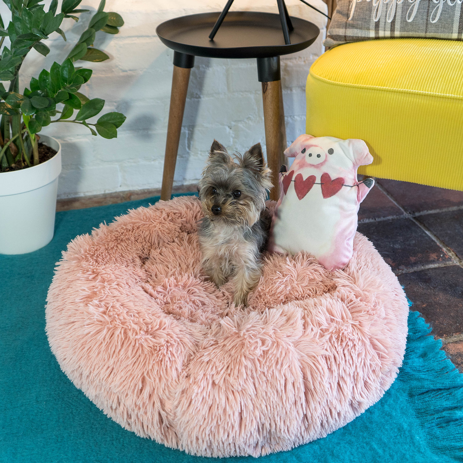 Archie Oscar Pink Fluffy Calming Donut Pet Bed with Toy - Main Image
