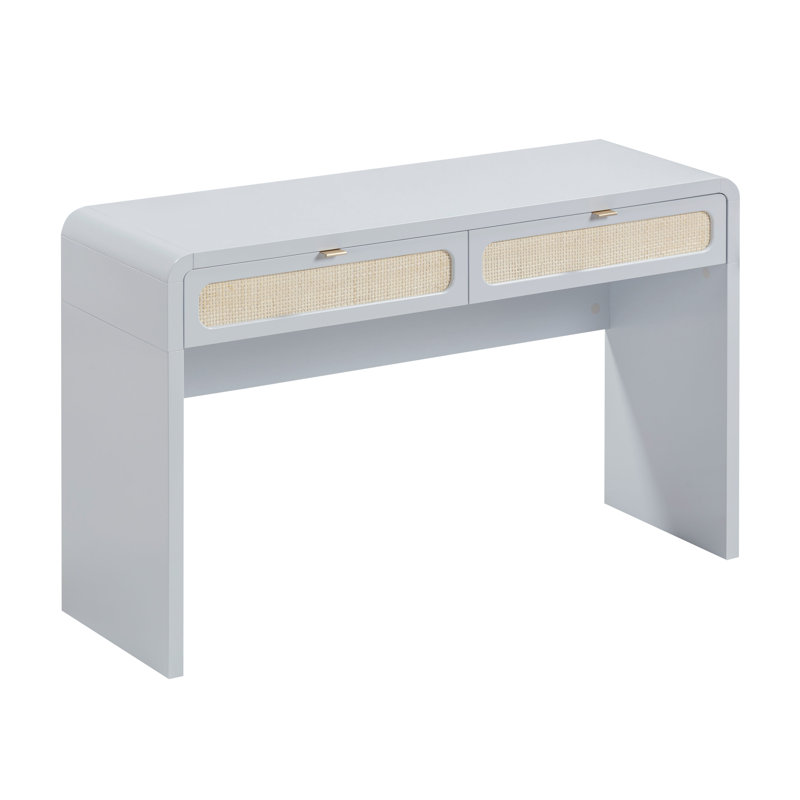Patty Pastel Blue Rattan Console Desk, Pastel Blue