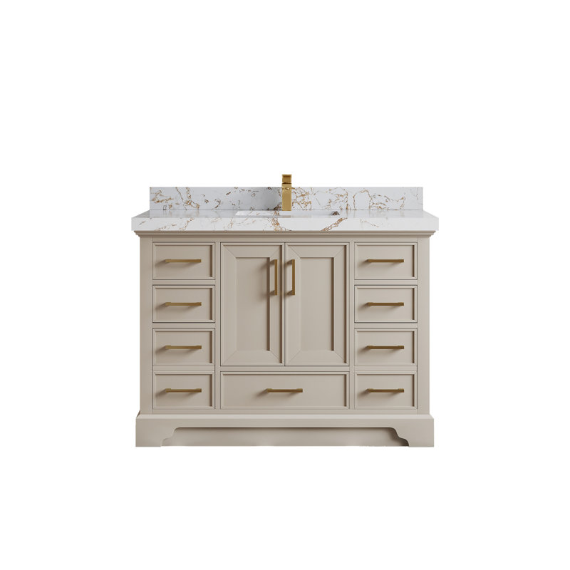 Charlotte 48 In. W X 22 In. D Single Sink Bathroom Vanity In Fine Grain With 2 In. Calacatta Gold Quartz, Doré Viola