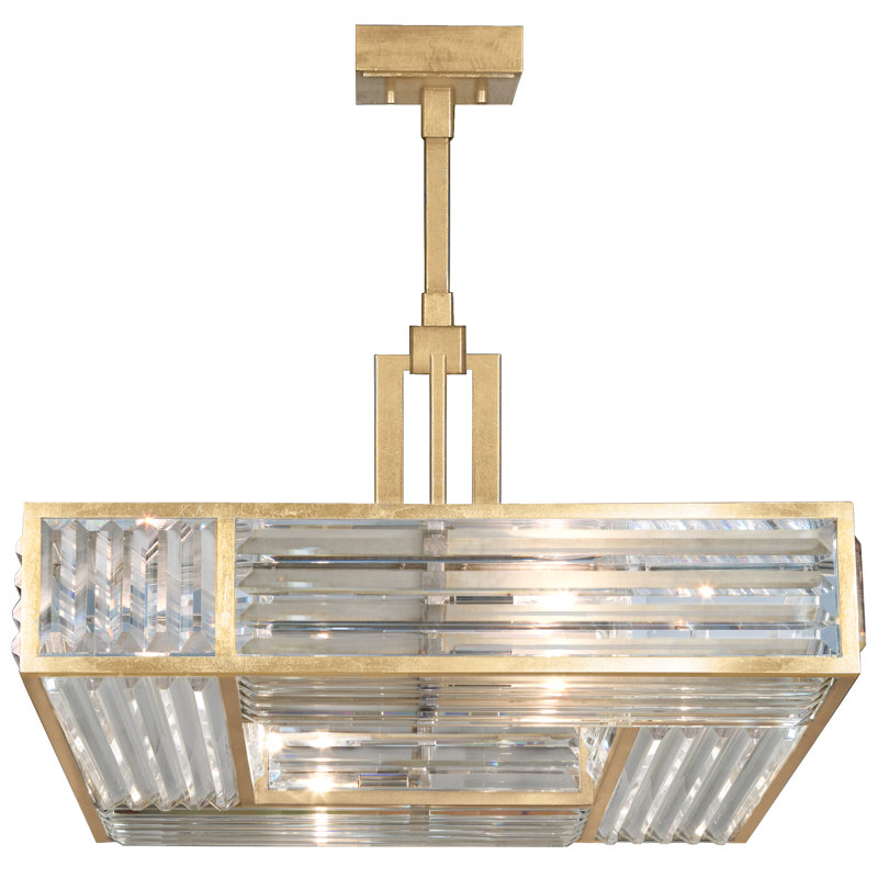 Lustre carré en cristal 25 po, Or