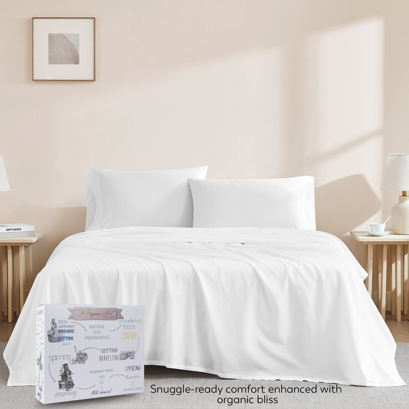 Sustainable 100% Organic Cotton Breathable & Lightweight Deep Pocket Sheet Set, White, Twin XL