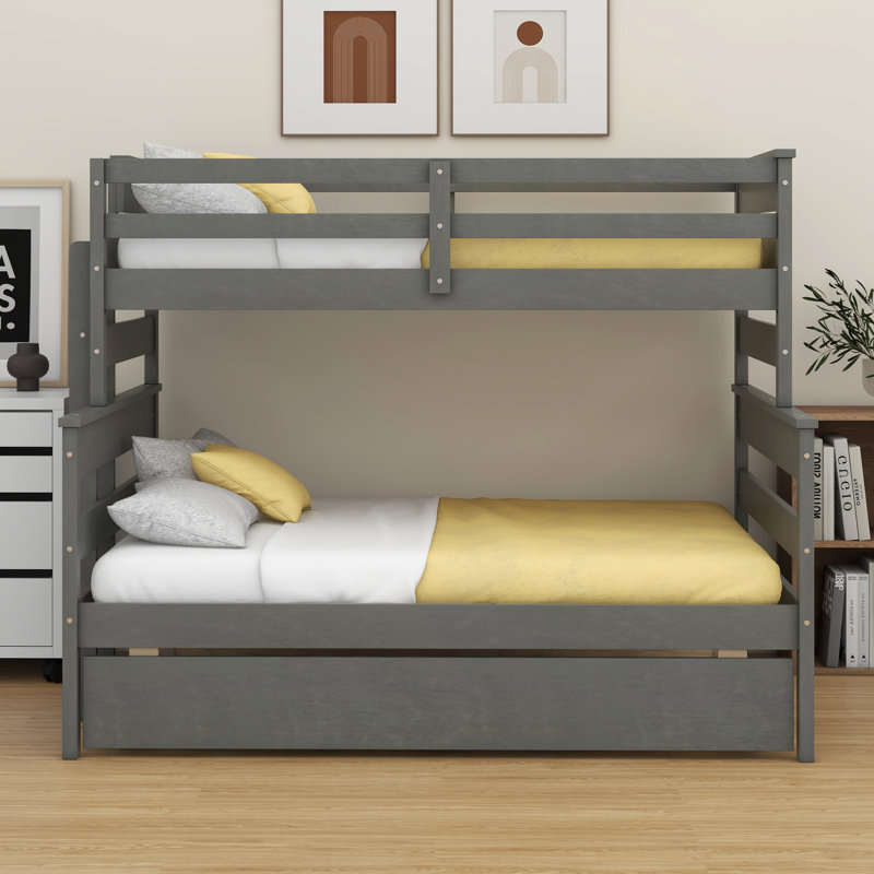 Lit superposé en bois avec lit gigogne, Gris