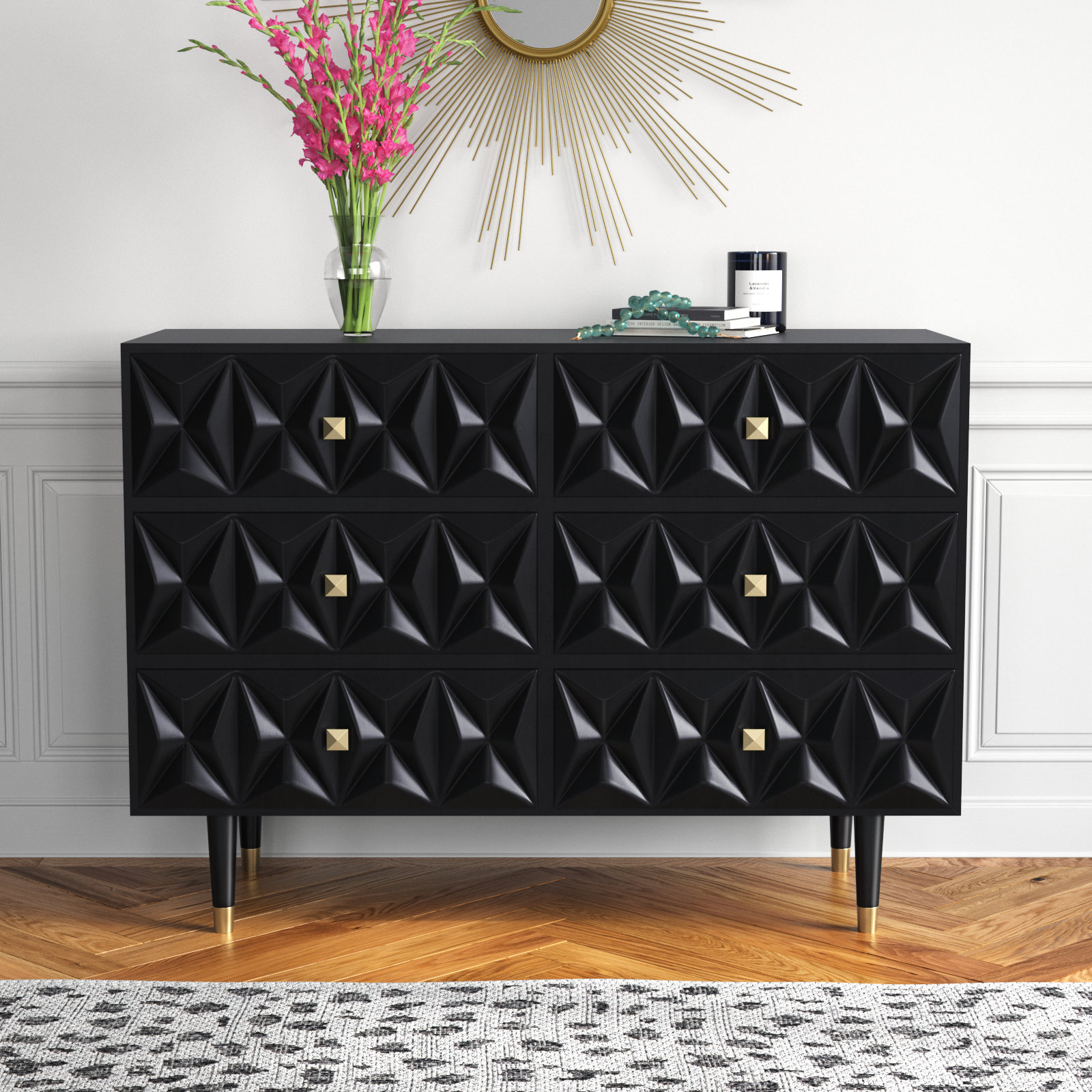 black dresser with white knobs Wilson High Boy in Black/Williams  The Emporium this five drawer piece brings glam sophistication to your bedroom FOA Loomier 2-piece 6-Drawer Solid