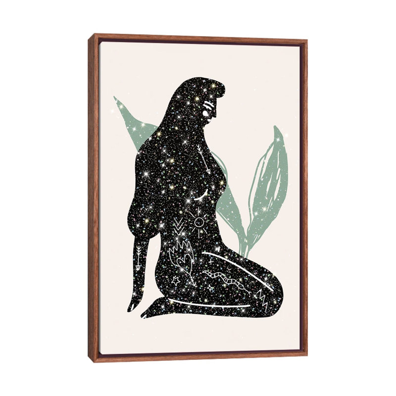 Lady Universe Glitter-impression d’art graphique, Pas de tapis, Toile classique avec cadre brun, H 26 po x l 18 po x 1,5 po