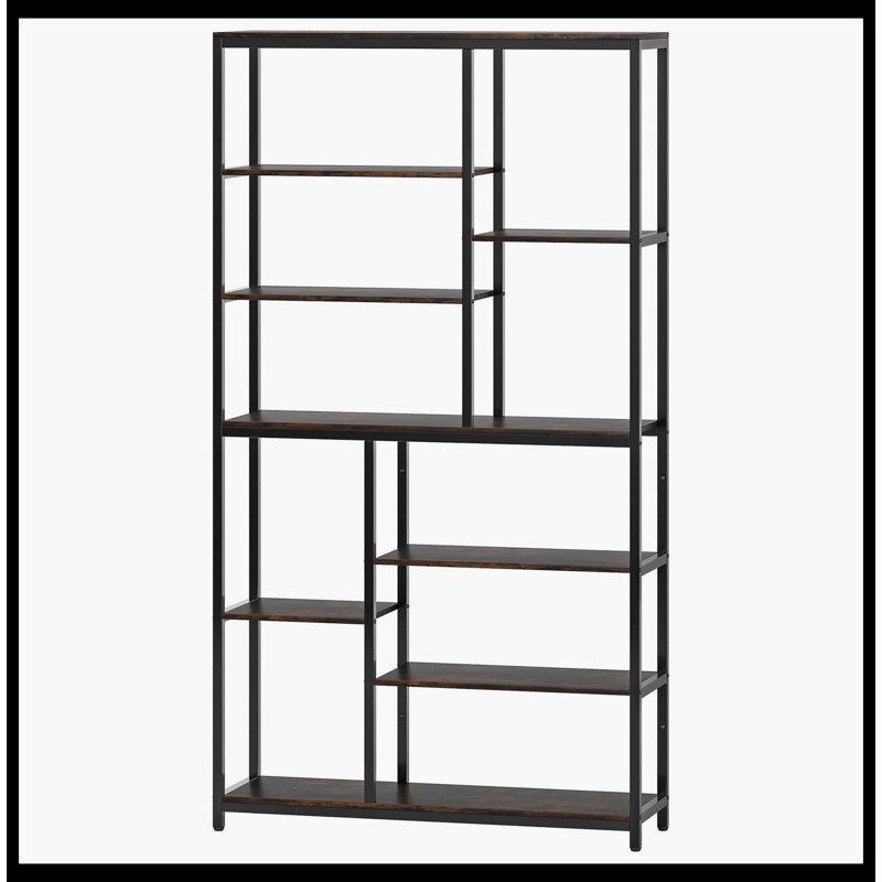 79" Tall Bookshelf, 8-Tier Staggered Etagere Bookcase Shelving Unit