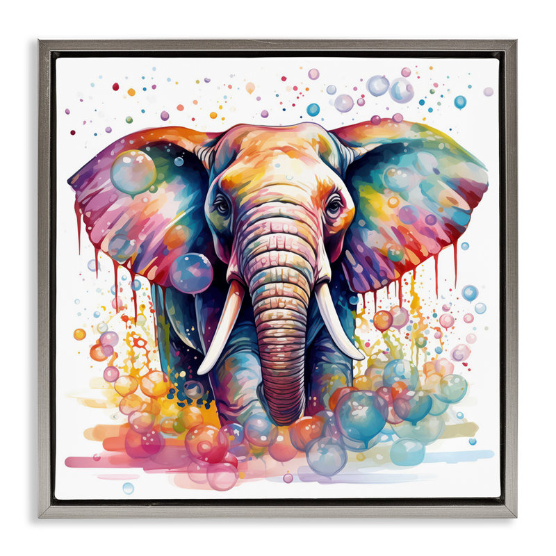 «Bubble Motif Elephant» par Mary Cunningham, Cadre flottant gris lustré, H 25 po x l 25 po