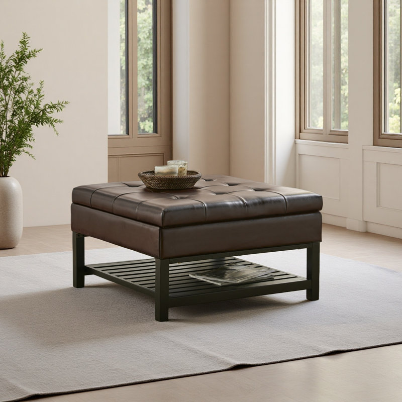 Table basse avec rangement, repose-pieds carré avec rangement et support inférieur