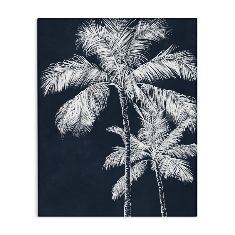 "Blue Palms Tree pair", art mural par Leah Noel Art, H 30 po x l 24 po