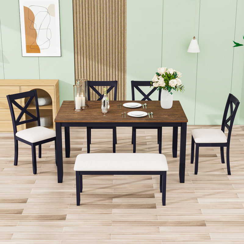 Ensemble de table de salle à manger en bois avec banc, Noir/chêne