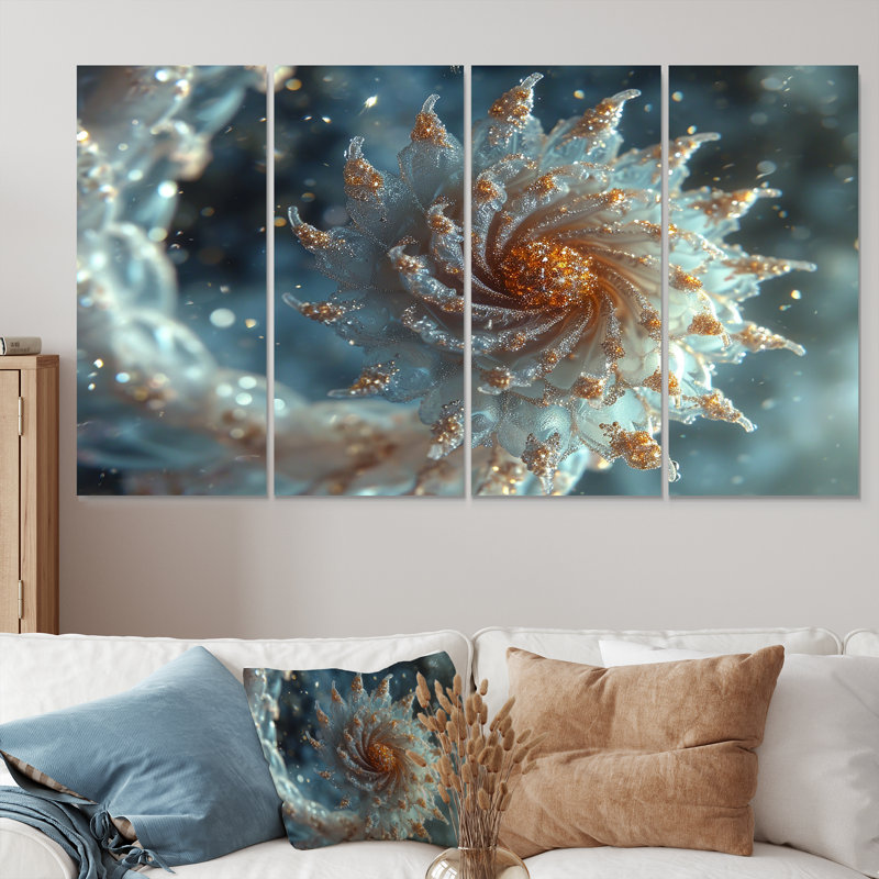 «Winter Magic Curl - Fractal», art mural 4 pièces, 32" H x 64" W