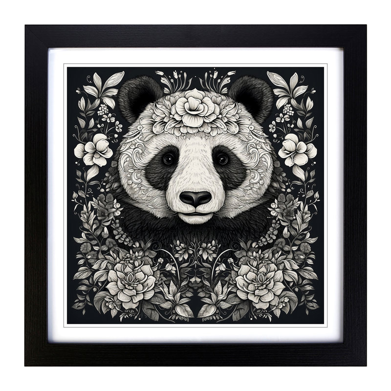 Panda Ornamental - Framed Print, Black