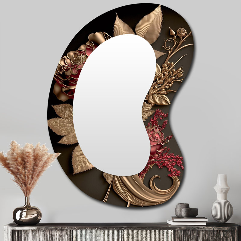 Grand miroir mural doré traditionnel doré Glam I - Formes 3D florales, 39 po x 28 po