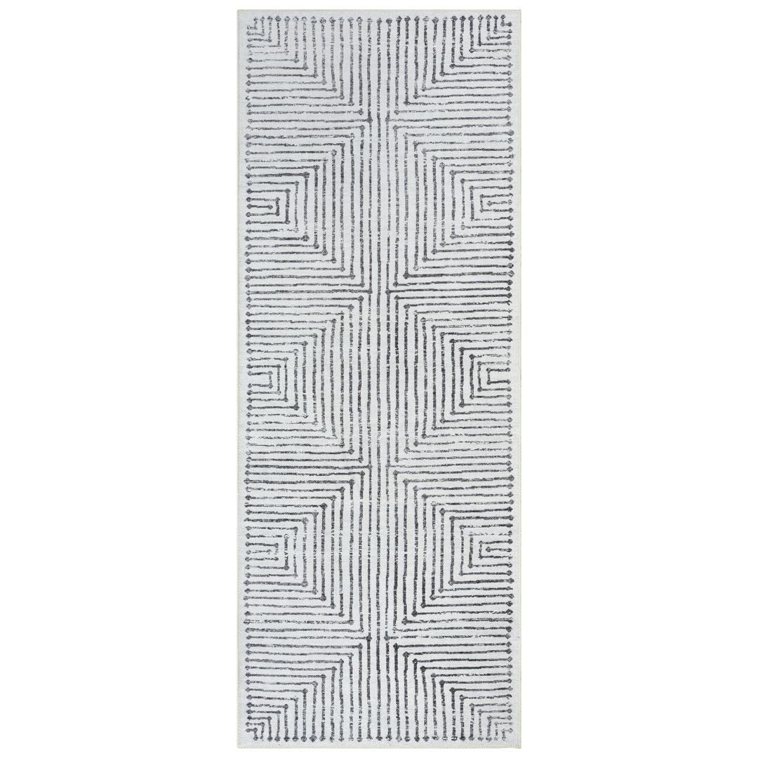Washable Non-Slip Modern Rug - Ivory / Black - Entryway, Hallway, Bathroom, and Kitchen Ebern Designs Rug 