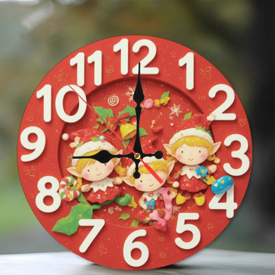 Horloge de Noël-Face-Avec-Elfes
