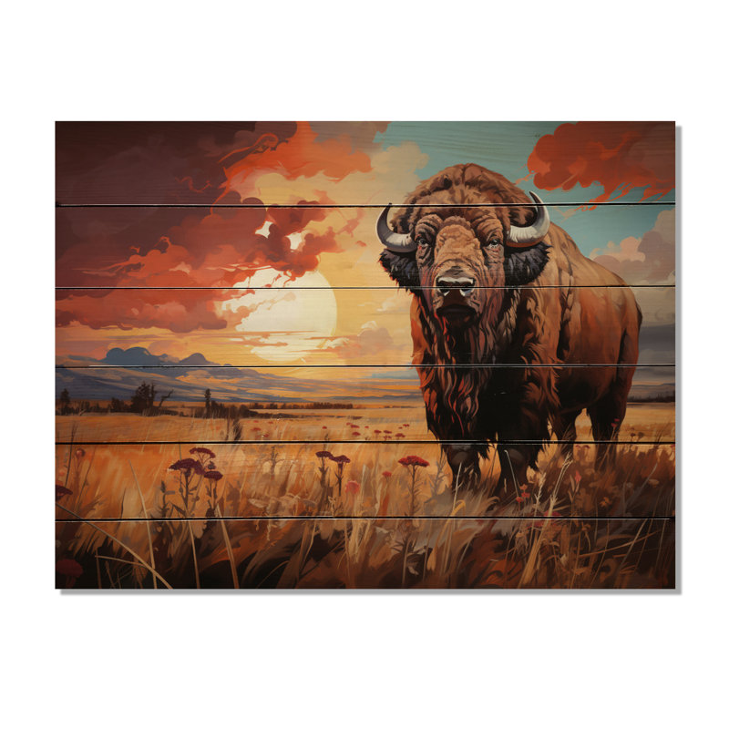 Art amérindien Bison Spirit I sur bois, H 30 po x l 40 po x P 0,78 po
