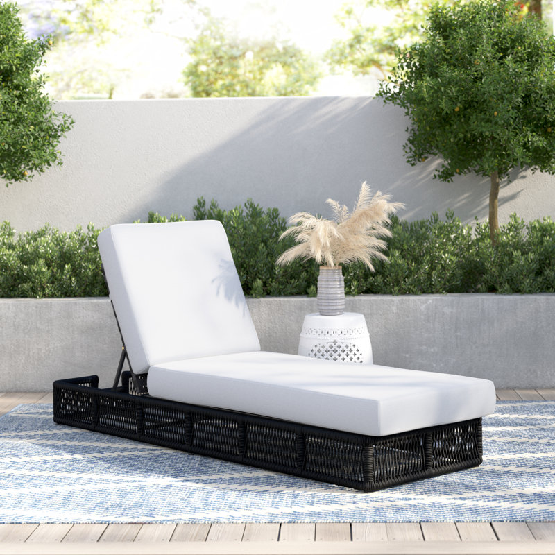 Langley Outdoor Chaise Lounge, Black Frame/White Cushion