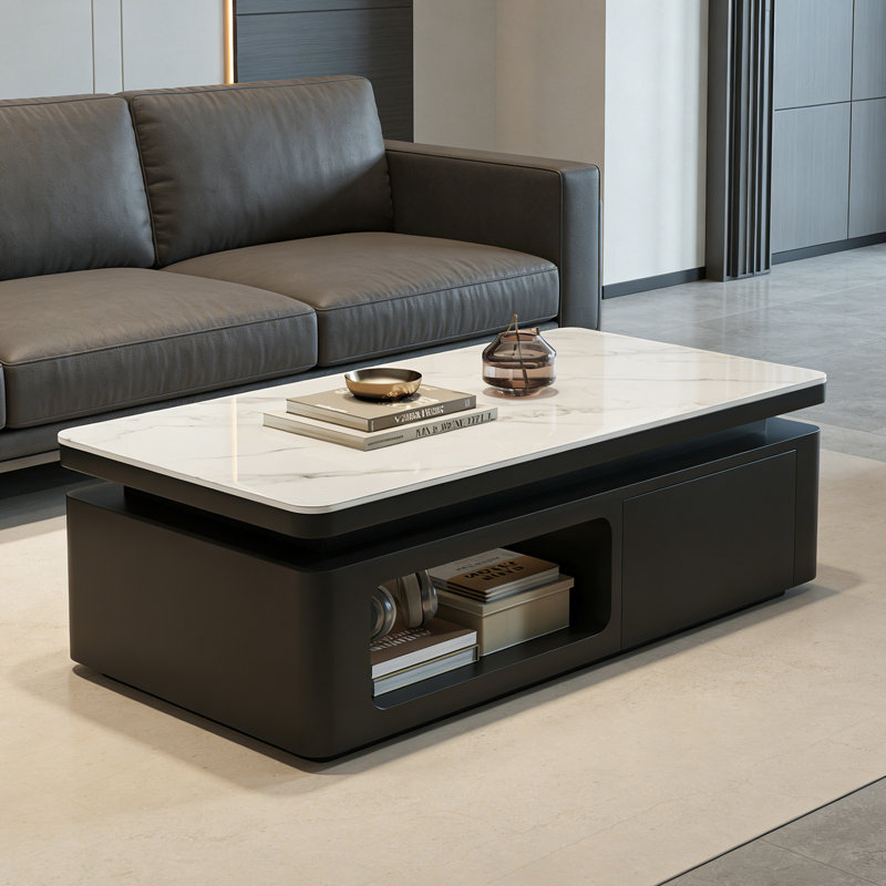 Table basse moderne et multifonctionnelle avec rangement, H 16,53 po x L 47,24 po x l 23,62 po, Blanc / gris clair, Noir