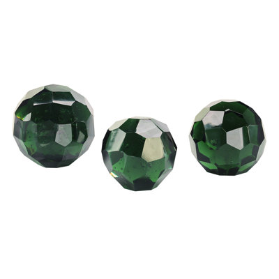 Green Cut Glass Orbs, Set Of 3