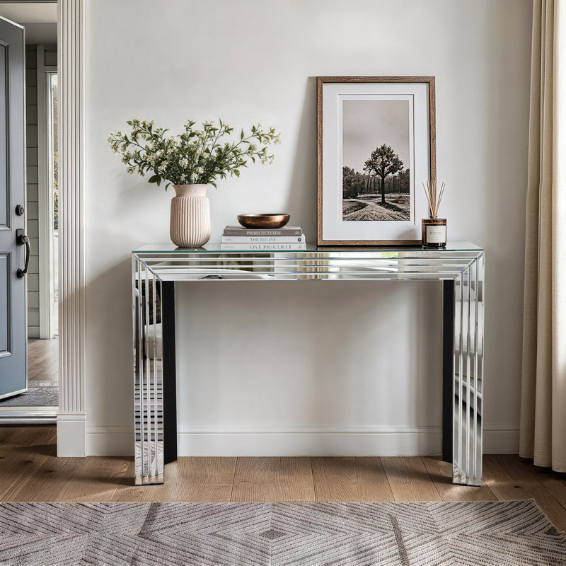Yolanta 47.2" Glass Console Table for Behind Sofa Couch Entryway Mirrored Home Decor Modern Glam Contemporary Glam Stylish