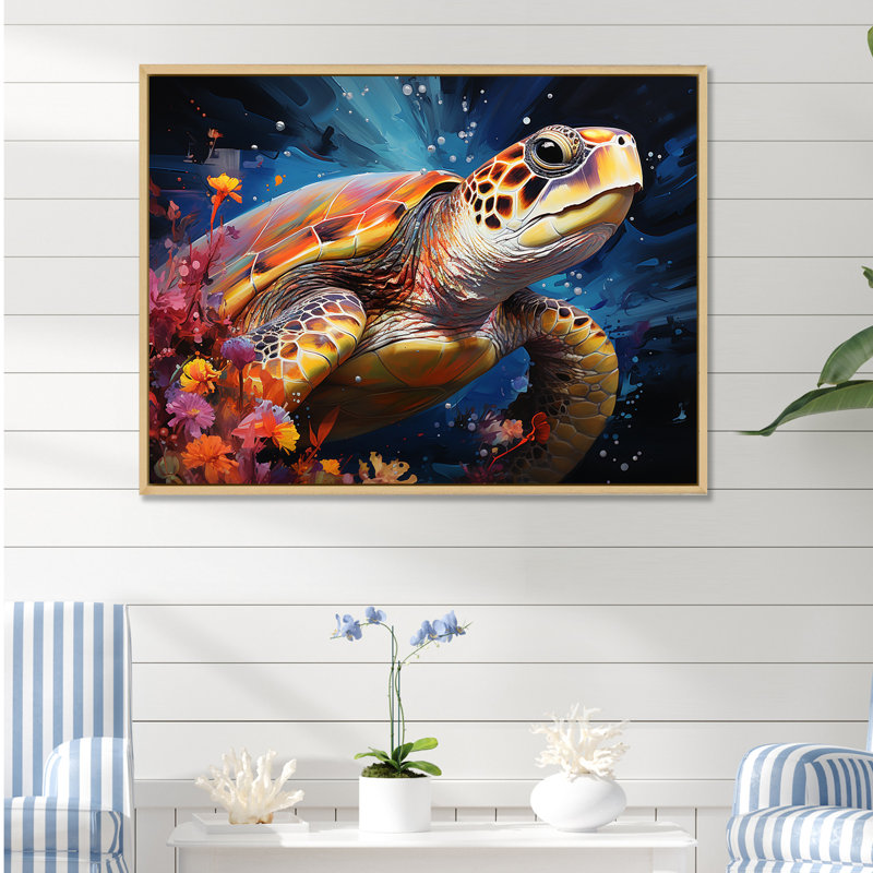 Tortue sereine sous l'eau, Cadre naturel flottant, H 24 po x l 32 po x P 1 po
