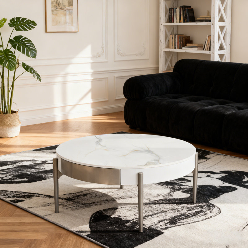 1 pièce, table basse En Ardoise Luxe Moderne Simple Petite Maison Salon Maison Wabi-sabi Wind Minimaliste Double Table Basse Ronde