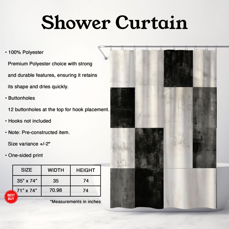 Worn Patterns - Rideau de douche Premium, H 74 po x l 71 po