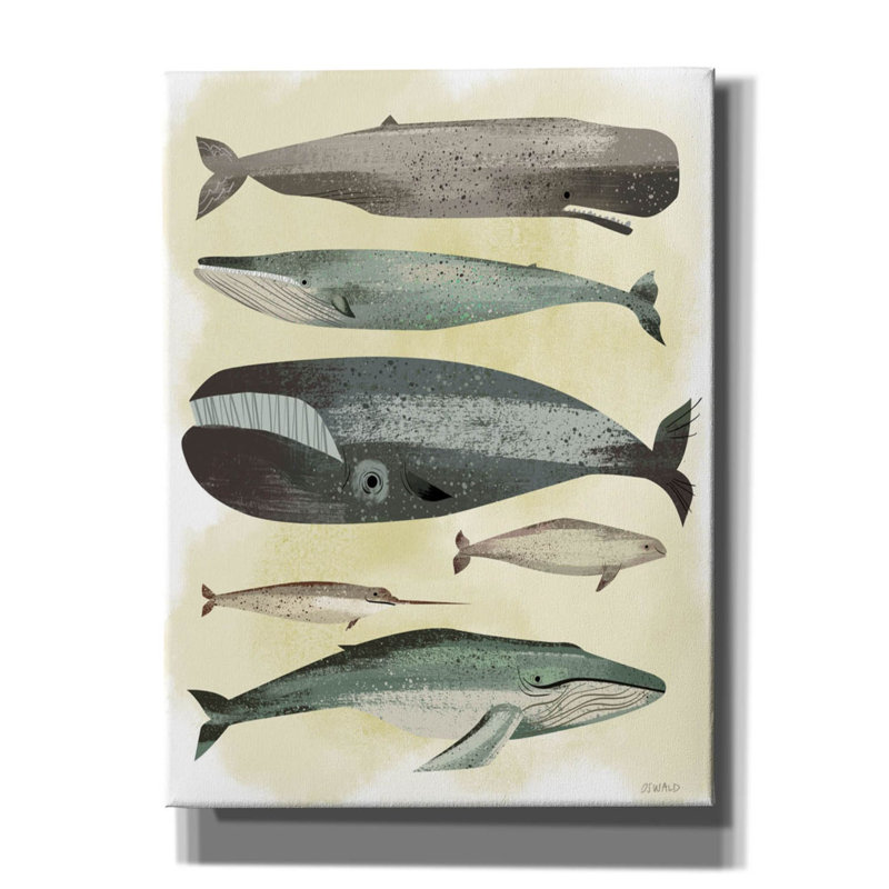 Baleines sur toile par Pete Oswald, reproduction, H 16 po x l 12 po x P 1,5 po
