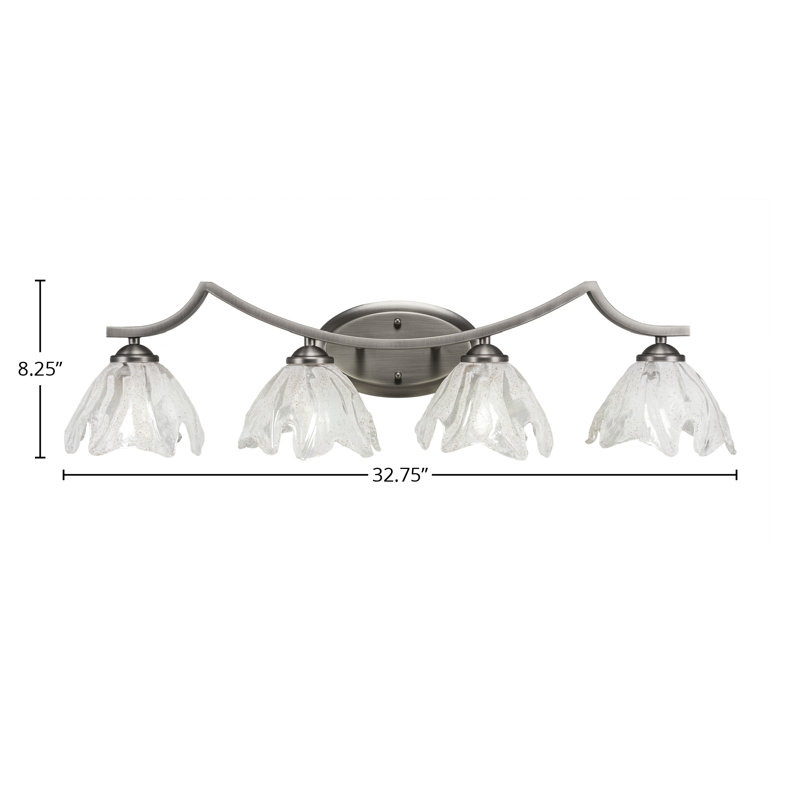 Barre d'éclairage de salle de bain 4 lumières Zilo au fini graphite avec verre doré 7 po, Or, Graphite