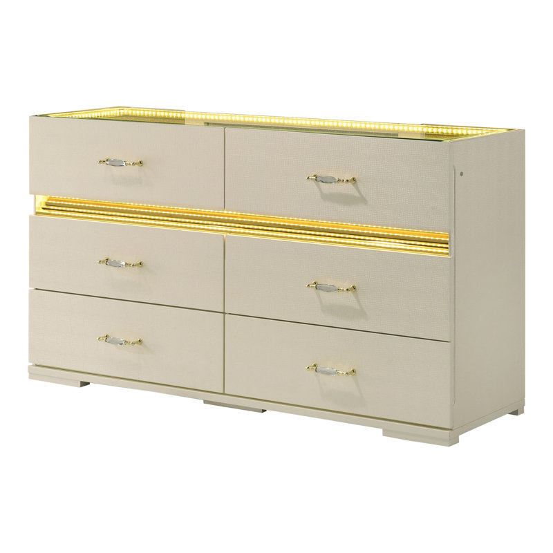Commode 6 tiroirs Brigette, Beige